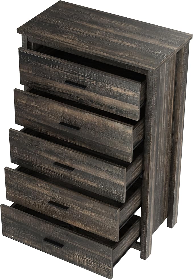 5 Piece Bedroom Furniture Sets, Rustic Style Bedroom Furniture Sets with 1 Queen Size Platform Bed, 2 Drawers and 1 Dresser for Living Room, Farmhouse Bedroom Set, Antique Gray