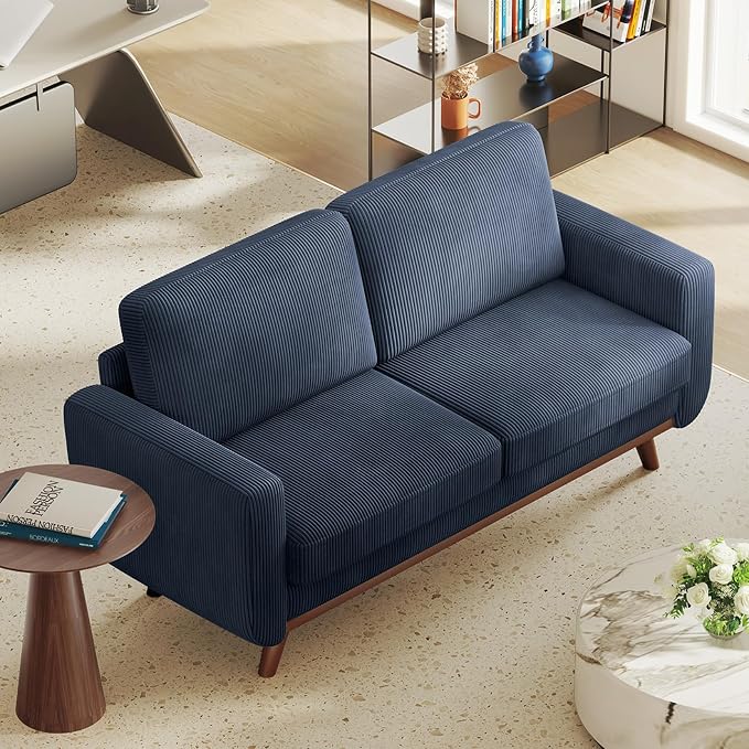 Vesgantti 68" Loveseat Sofa Dark Blue, Comfy Corduroy Couch with Spring Cushion and Solid Wood, Modern Extra Deep Seat for Bedroom, Living Room, Office