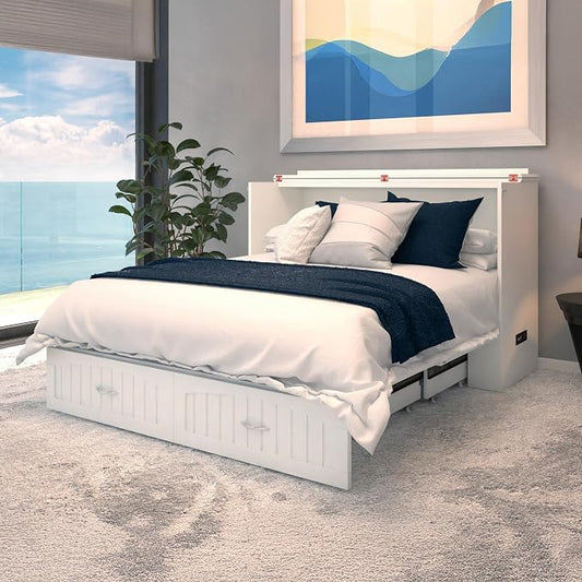 AFI, Southampton Murphy Bed Chest Queen with 6" Mattress, Storage Drawer & Built-in USB Charger, White