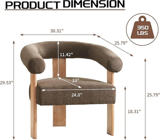 VKNOW Accent Chair Living Room Chair, Modern Upholstered Arm Chair with Solid Wood Legs, Comfy Barrel Accent Chair for Living Room, Bedroom, Brown