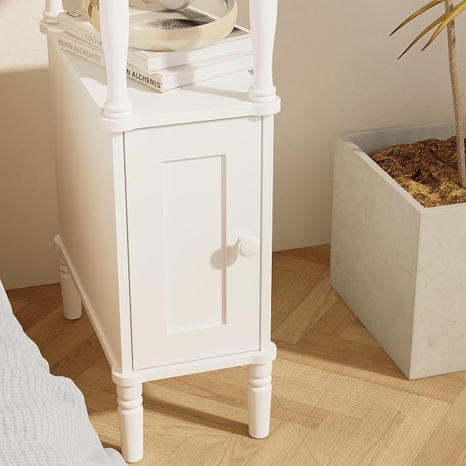 Veegle Narrow Nightstand, Skinny End Side Table(White) | Mid-Century Modern Nightstand with Storage,bedside table for Bedroom and Living Room