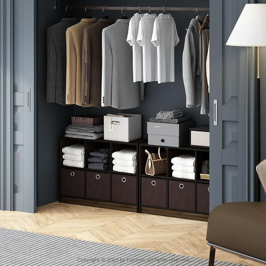 Furinno Cubic Closet Organizers and Storage, 6-Cube Closet Organizer with Bins, Open Shelf Storage, for Wardrobe, Bedroom, Living Room, Columbia Walnut