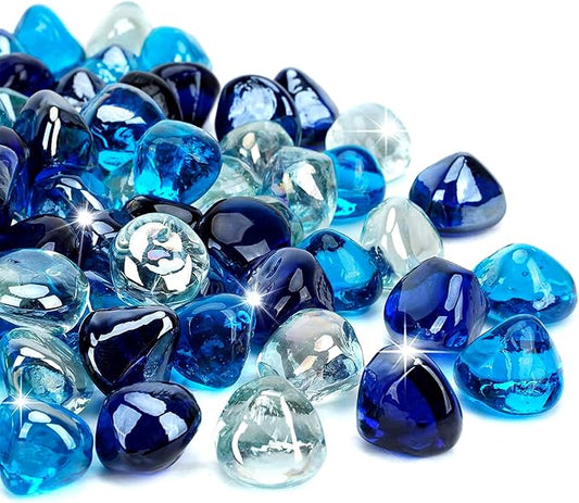 onlyfire 10-Pounds Fire Glass Diamonds for Propane Fire Pit, 1 Inch Blended Firepit Glass Rocks Stones for Gas Fireplace and Fire Pit Table - Cobalt Blue+Crystal Ice+Caribbean Blue…