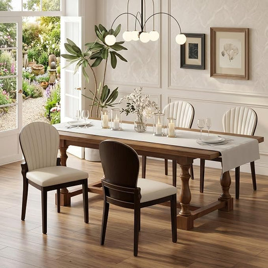 LIKIMIO Dining Chairs Set of 2, Leather Dining Chairs with Solid Wood Frame, Modern Dining Room Chairs with 350lbs Capacity and 19.6" Wide Seat, Upholstered Kitchen Chairs for Adults, Beige
