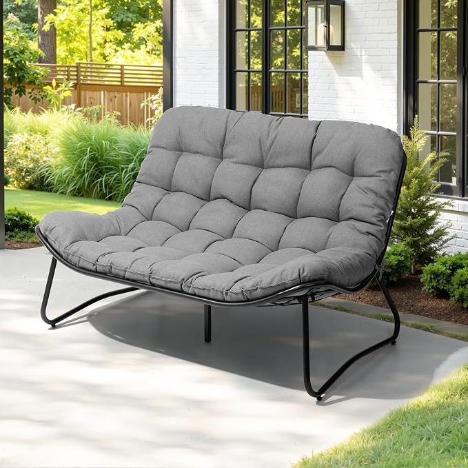 Crestlive Products Outdoor Loveseat, 2-Seat Sofa with Soft Cushion, All-Weather Outdoor Couch Patio Furniture for Balcony, Poolside, Backyard, Porch (Dark Gray)