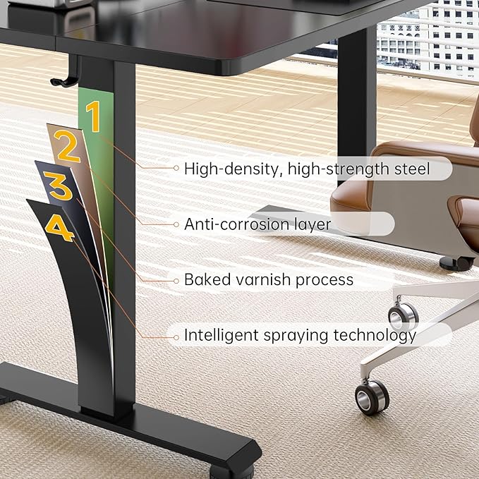 Veken 63 Inch Electric Standing Desk, Adjustable Height Office Desk with Wood Desktop, Computer Table for Home Work, Study and Gaming, Small Spaces, Modern Furniture, Black