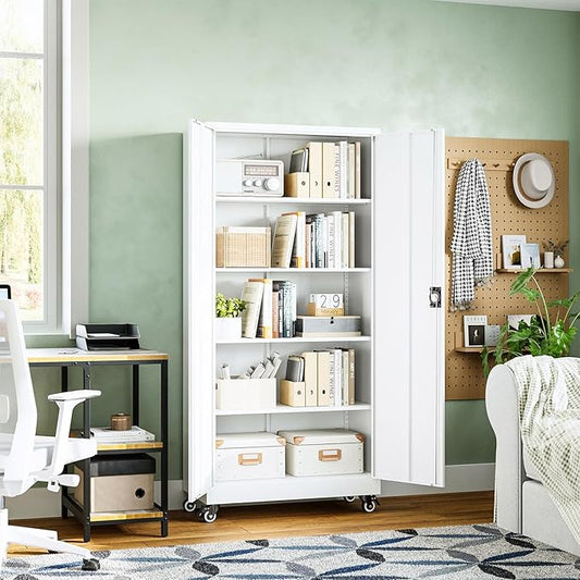 Letaya Metal Garage Storage Cabinets with Lock Door and Adjustable Shelves, Steel Tool Cabinets for Home,Office,Warehouse Organisieren (White, 75" H)
