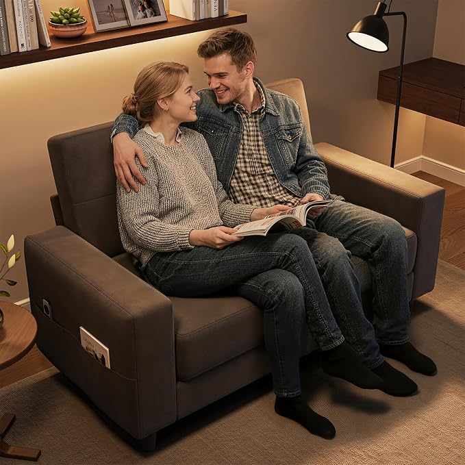 Loveseat Sofa丨53 inch Love Seat Small Couch for Small Space 丨7.5” Thick Seat Cushion Sofas for Bedroom丨Chenille Mini Couch for Apartment (Brown)