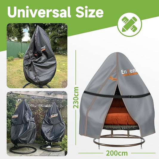 Enzeno Upgraded Patio Egg Chair Cover,420D Egg Chair Covers Waterproof,Double Egg Swing Chair Covers with Windproof Buckle,Outdoor Hanging Chair Cover Weatherproof,90x79inch ,Grey