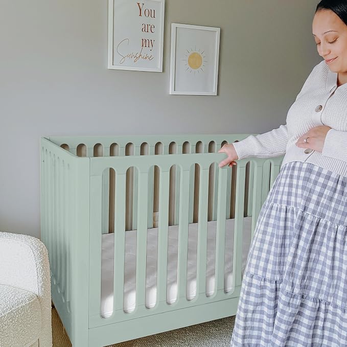 Newton Baby Galileo Standard Crib, Solid Beech Wood in Sage Color, 3-in-1 Convertible Crib with Toddler Bed Conversion Kit, Baby-Safe Finish