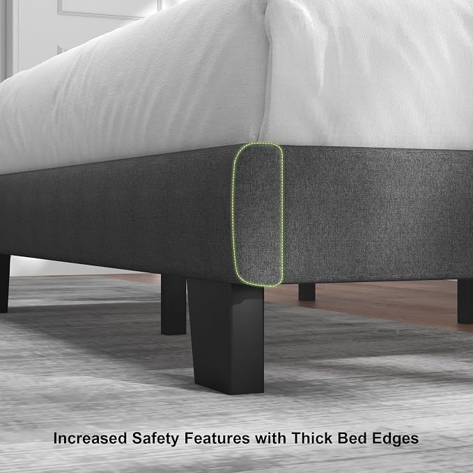 Feonase Full Size Platform Bed Frame, Fabric Upholstered Full Bed Frame, Solid Wood Slats & Heavy Duty Feet Support, No Box Spring Needed, Noise-Free, Easy Assembly, Dark Grey