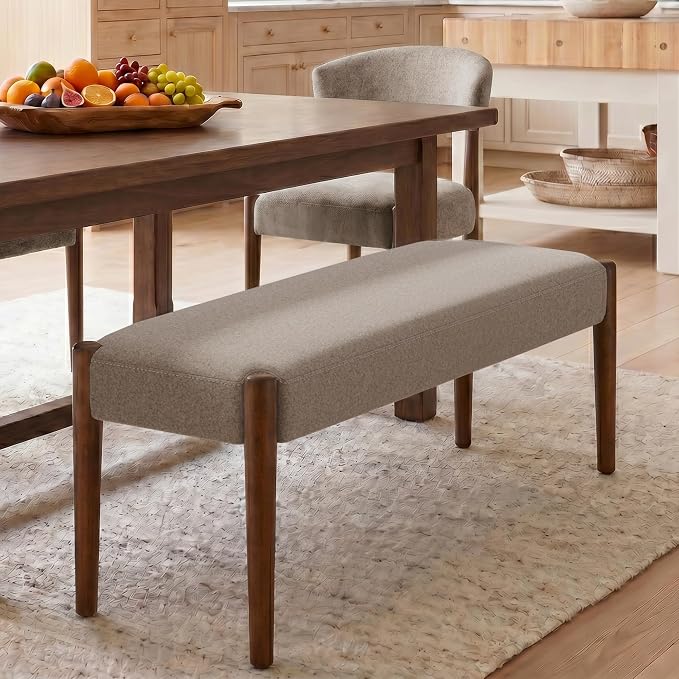 Usaint 42" End of Bed Bench, Modern Upholstered Bedroom Bench with Rubberwood Legs, Entryway Bench with Cushion, Dining Bench for Living Room, Bedroom, Brown with Walnut Leg