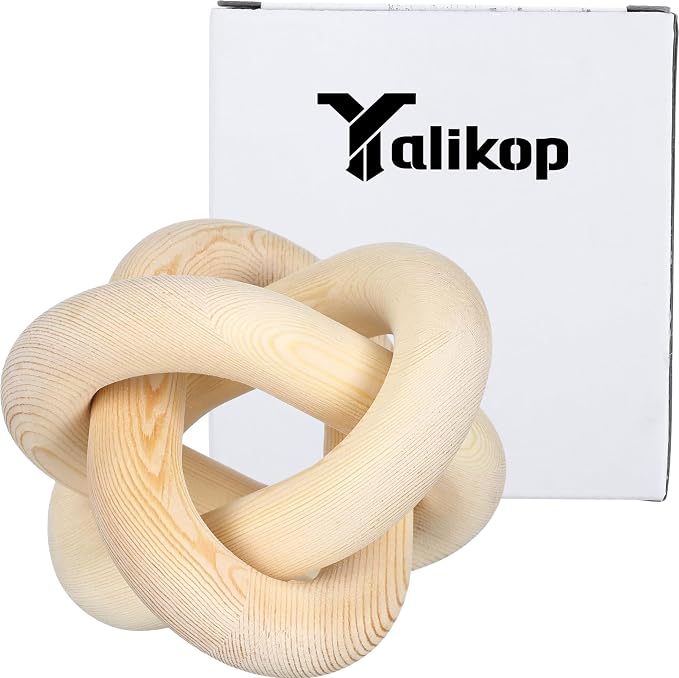 Yalikop 3 Link Wood Knot Decor Rustic Home Décor Accents Hand Carved Coffee Table Decoration, Boho Chain Link Decoration, Modern Shelf, Rustic Objects for Home Living Room Bedroom(Natural)
