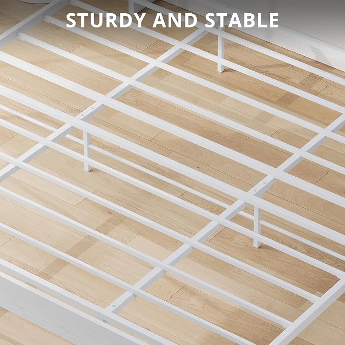LIKIMIO King Bed Frame with Headboard, Wood Camas King with Strong Supports, Sturdy, Noise-Free, No Box Spring Needed, White