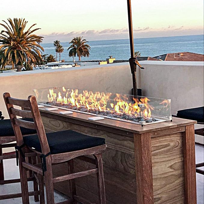 GASPRO 38.5 x 7.5 Inch Glass Wind Guard for Rectangular Fire Pit Table, Thick and Sturdy Tempered Glass Panel with Hard Aluminum Corner Bracket & Rubber Feet, Easy to Assemble