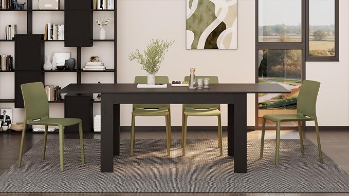 Mobili Fiver, Easy, Extendable Dining Table, 55.1(86.6) x35.4 in, Ashwood Black, for 6-8 People, Expandable Dining Table for Kitchen, Italian Furniture