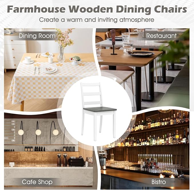Giantex Dining Chairs, Wooden Armless Kitchen Chairs with Solid Rubber Wood Legs, Farmhouse Ladder Back Dining Chairs for Dining Room (2, White+Gray)