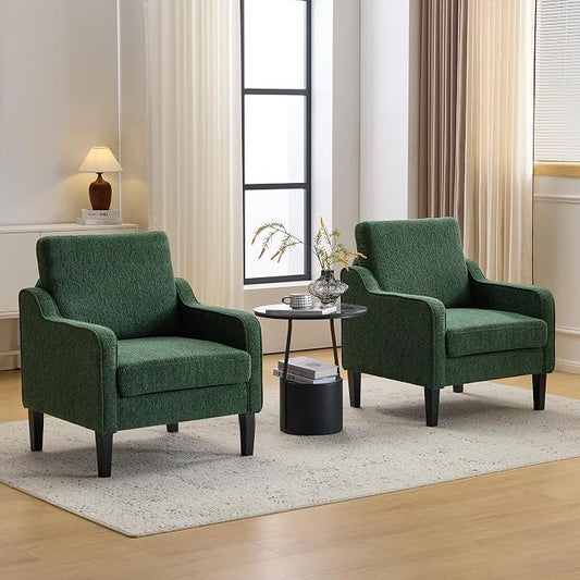 VINGLI Accent Chair for Living Room Chairs Reading Chair for Bedroom Chair Scooped Arm Chair Mid Century Modern Accent Chairs Upholstered Comfy Chair for Apartment, Waiting Room (2, Dark Green)
