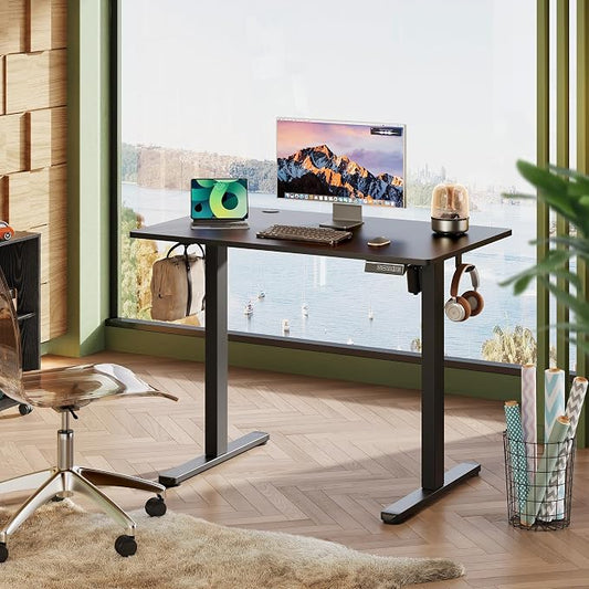 DEVAISE 40 Inch Electric Standing Desk, 3 Adjustable Computer Desk for Home Office, Ergonomic Sit to Stand Desk with LED Touchscreen,Headphone Hook, 3 Memory Preset, with One-Piece Desktop, Black