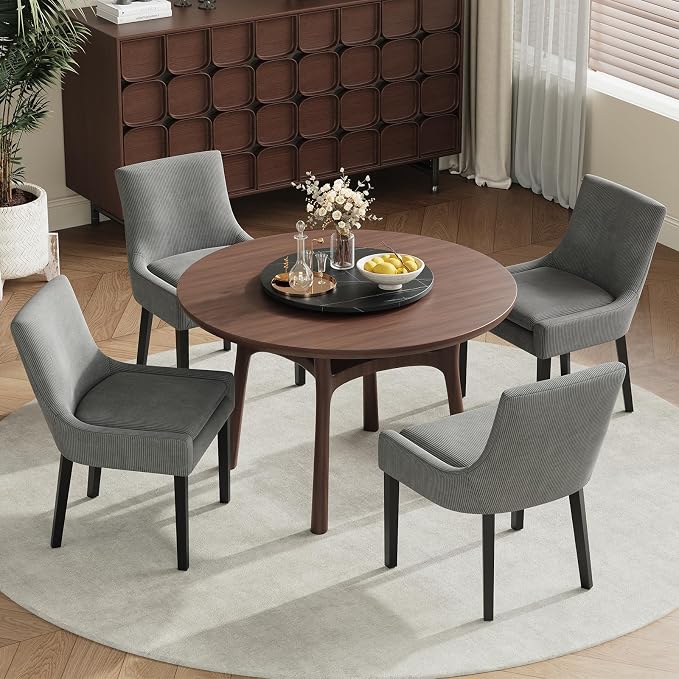 Modern Dining Room Chairs Set of 6 with Mid Back and Wood Legs, Upholstered Kitchen Chairs for Dining Room/Living Room, Dark Grey