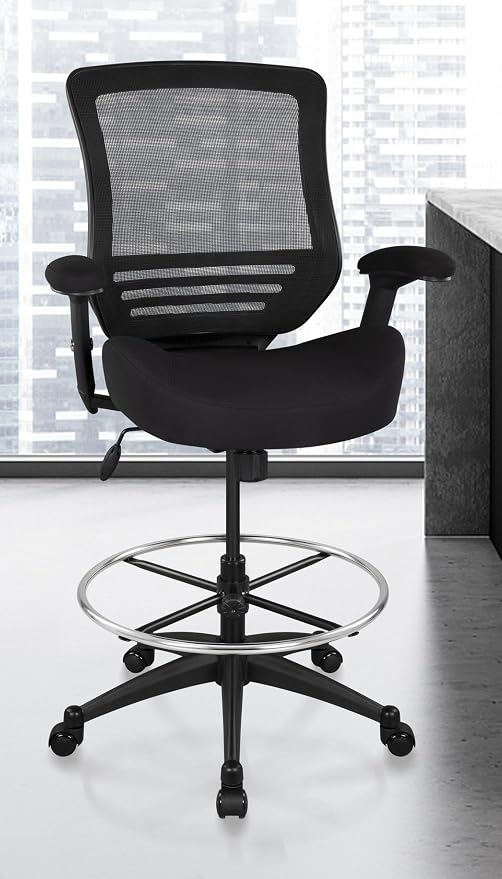BOLISS 400lbs Mesh Ergonomic Office Drafting Chair Big Adjustable Foot Ring Height Adjustable Armrest(Black)