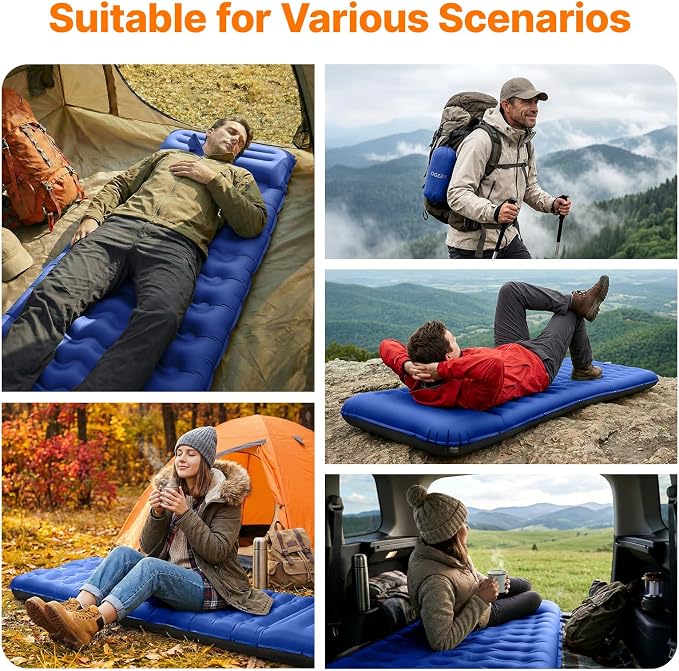OGERY Sleeping Pad, Ultralight Inflatable Sleeping Pad for Camping with Pillow Built-in Foot Pump, 6" Extra-Thick Reinforced Camping Mattress for Hiking, Backpacking, Tent