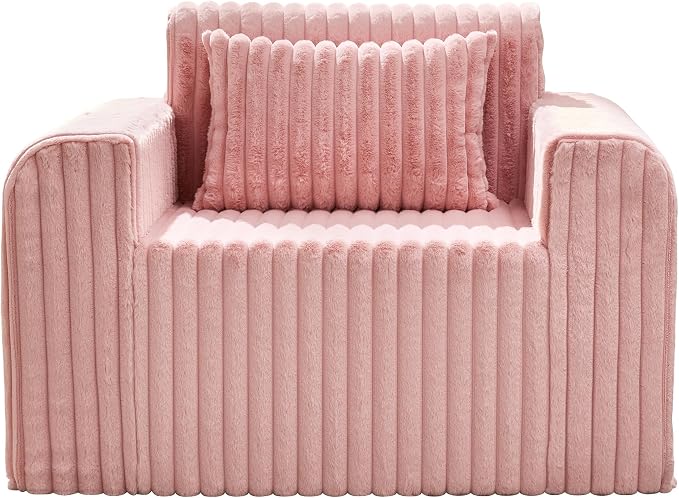 Hobestluk Single Sofa Foam Couch Sofa for Small Spaces Comfy Sofas with Removable Cover Furry Couch with Pillows for Living Room, Bedroom, Apartment, Office (Pink, Standard)