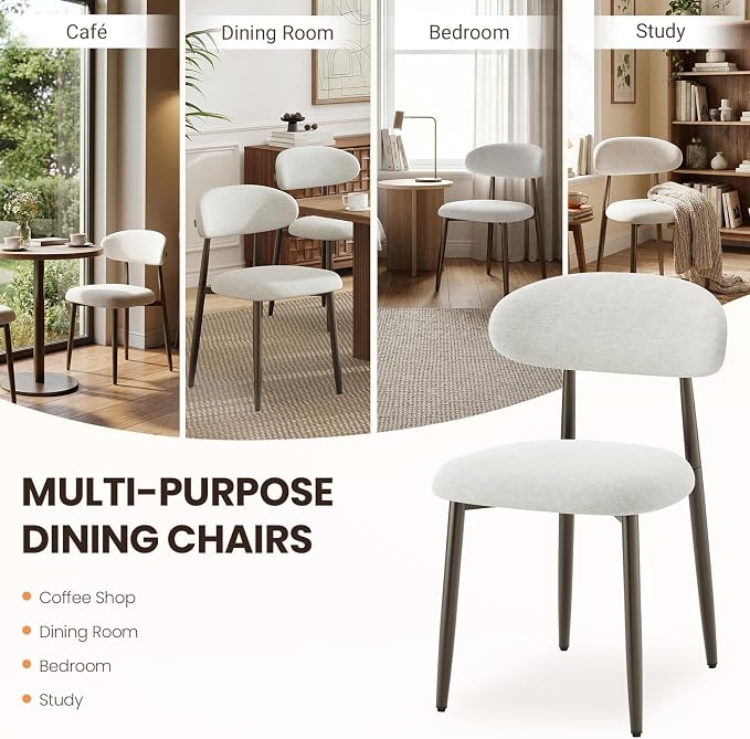 MALOL Dining Chairs Set of 4, Upholstered Kitchen & Dining Room Chairs with Curved Back and Bronze Metal Legs, Comfortable Modern Dining Side Chairs for Dining Room, Kitchen, Beige