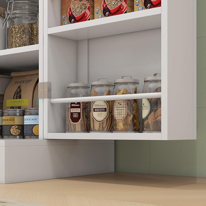 HOMCOM 65" Kitchen Pantry Storage Cabinet, Freestanding Kitchen Cabinet with 16 Door Shelves, Double Doors, 8-Tier Shelving and Adjustable Shelves, White