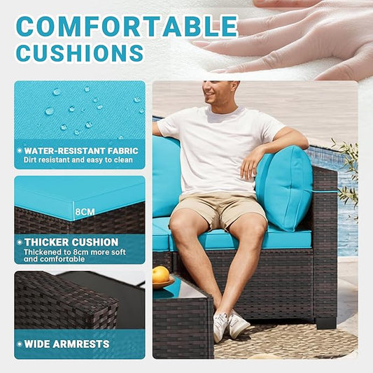 LAFWELL 7 Pieces Outdoor Patio Furniture Sets,Rattan Conversation Sectional Set,Manual Weaving Wicker Patio Sofa with Tea Table