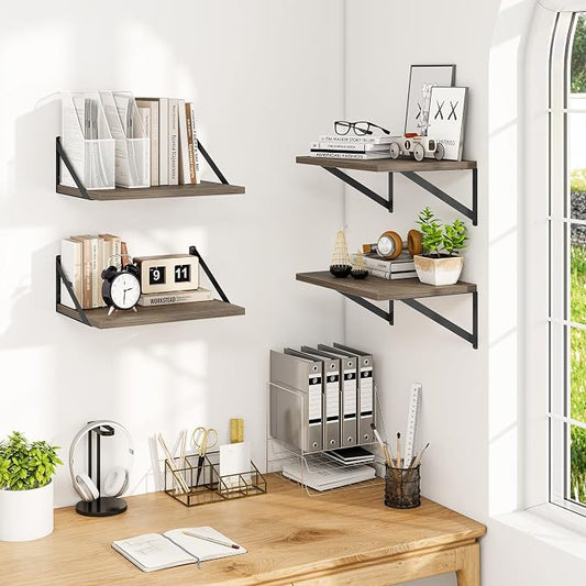 Heimlove 12 Inch Deep Floating Shelves for Wall, 16W x 12D Wide Floating Shelves Heavy Duty Wall Mounted Shelves, Wood Wall Shelves for Living Room Bedroom Bathroom Kitchen- Set of 4
