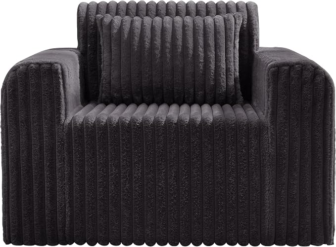 Hobestluk Single Sofa Foam Couch Sofa for Small Spaces Comfy Sofas with Removable Cover Furry Couch with Pillows for Living Room, Bedroom, Apartment, Office (Dark Grey, Standard)