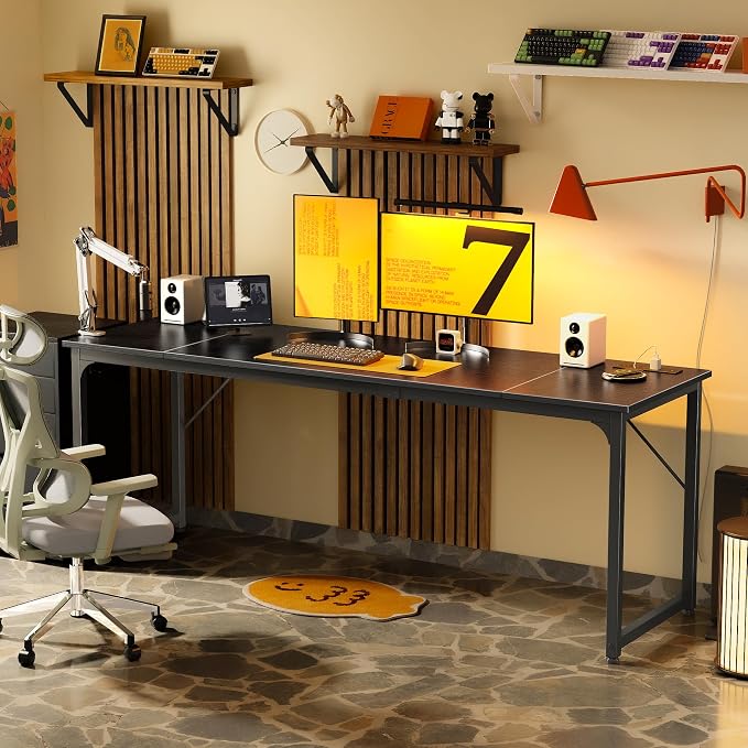 PRAISUN 80 X 24 Inch Office Computer Desk with Power Outlets and USB-C Port, Larger and Longer Gaming Desk, for Home Office, Study, Writing Work from Home Table, Metal Frame, Black