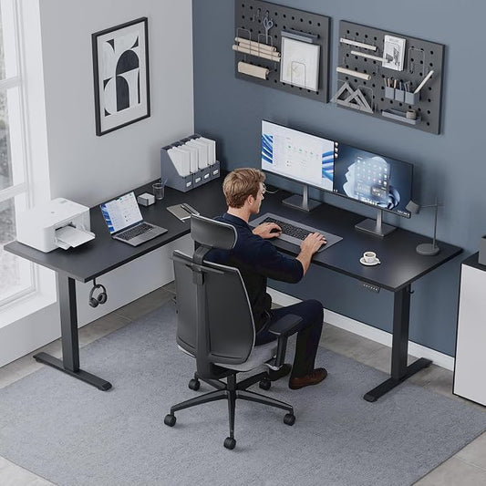 Klicelor L Shaped Standing Desk 63 x 55.1 Inch Dual Motors, Electric Height Adjustable Corner Desk for Home Office Workstation, Ergonomic Sit Stand Computer Table with Memory Controller, Black