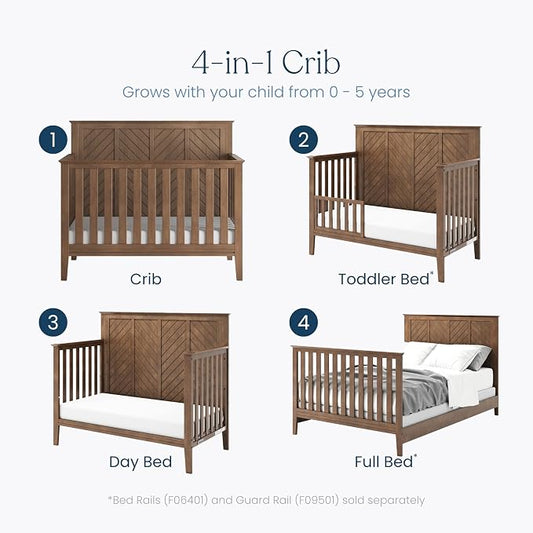 Child Craft Atwood 4-in-1 Convertible Baby Crib, Wooden Nursery Furniture Converts to Daybed, Toddler Bed and Full-Size Bed, 3 Mattress Height Adjustments, Non-Toxic Baby Safe Finish, Cocoa Bean Brown