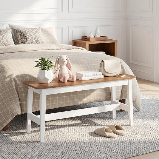 HOOBRO 39.3'' Bamboo Dining Bench, Farmhouse Kitchen Table Bench, Kitchen & Living Room Furniture, Easy to Assemble, Sturdy and Stable, Walnut and White WH03CD01G2