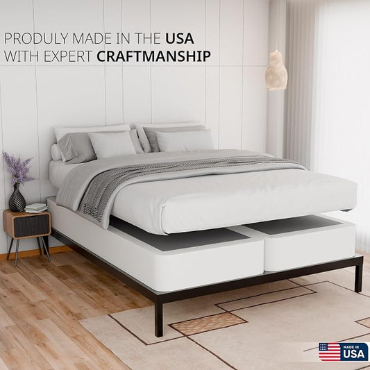 Nutan, Box Spring Bed Base Queen Size, 8-Inch Wood Mattress Foundation – Amish Made in USA – Quiet Noise Free, 2-Pieces Under Mattress-Support BoxSpring, Fully Assembled, White