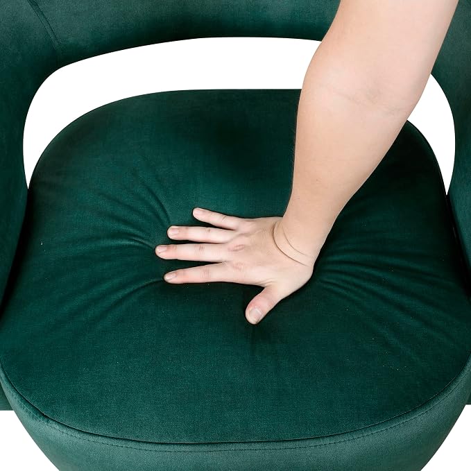 Lexicon 360 Degree Swivel Accent Chair, Modern Comfy Velvet Round Barrel Chair, Open Back, Plush Foam Cushions, Metal Swivel Base for Living Room/Bedroom/Office/Small Spaces, Green