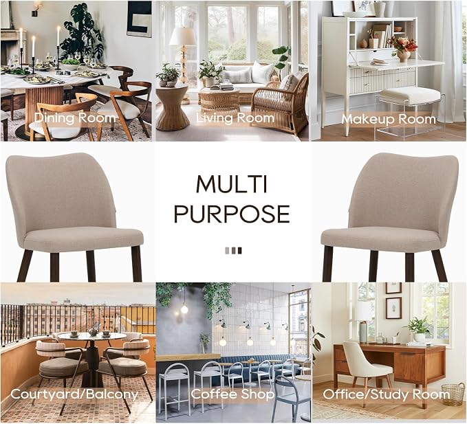 COLAMY Upholstered Dining Chairs Set of 6, Modern Fabric Dining Room Kitchen Side Chair with Padded Seat and Wood Legs for Restaurant/Cafe, Camel