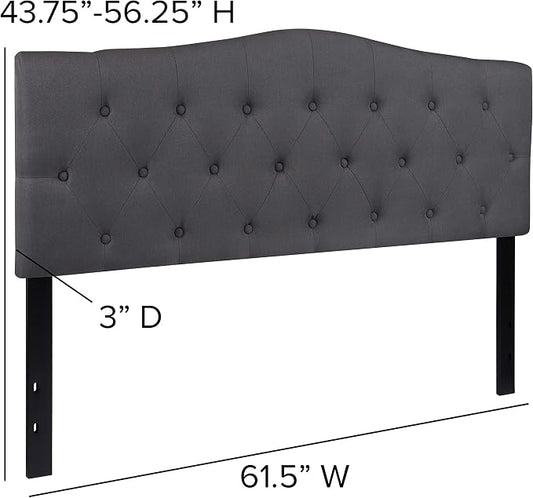 EMMA + OLIVER Arched Button Tufted Queen Size Headboard in Dark Gray Fabric