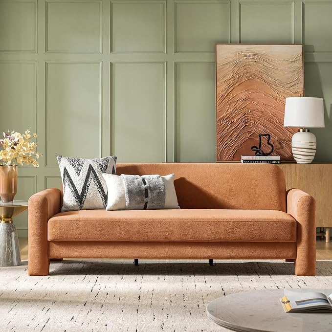 HULALA HOME 84" Modern Curved Sofa, 3 Seater Sofa for Living Room, Orange