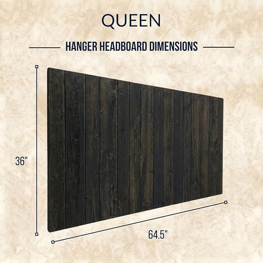 Barn Walls Queen Wood Headboard - Black Barrel Rustic Design - Wall Mounted Floating Headboard for Queen Bed - Handcrafted Solid Wood - Easy No-Drill Installation