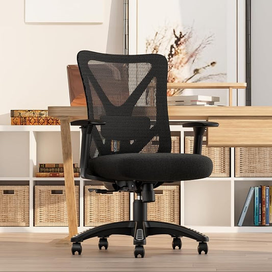Ergonomic Office Chair, Mesh Computer Desk Chairs with Adjustable Lumbar Support, 3D Armrests, Tilt Function, Comfy Wide Seat, Executive Work Task Chair for Company and Home (Sponge Cushion)