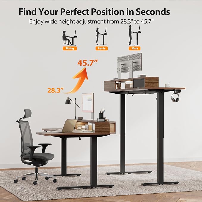Agilestic 63 Inch L Shaped Electric Standing Desk with Shelf, Height Adjustable Large Desk with Power Outlets & LED, Corner Sit Stand Up Table with Monitor Stand, Computer Workstation, Dark Walnut