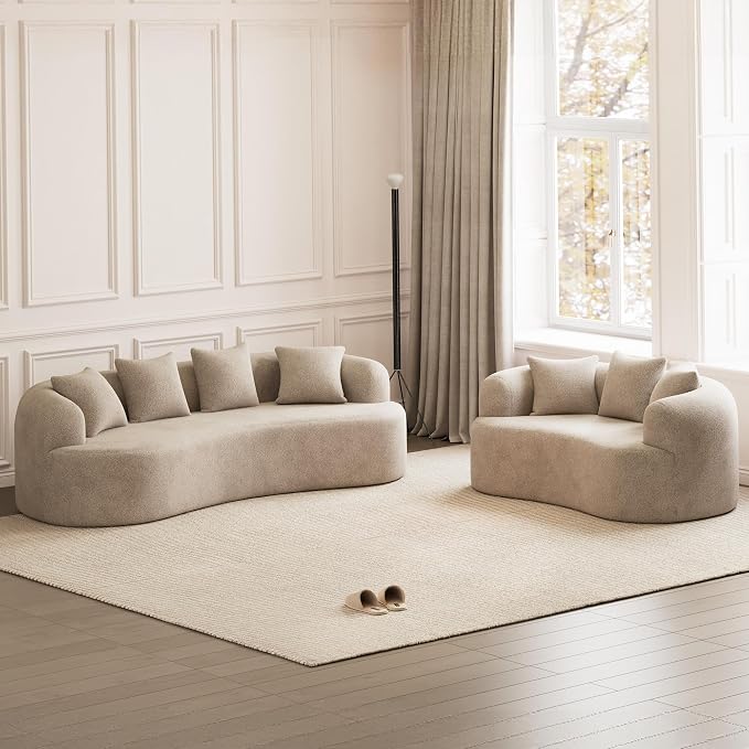 69" Curved Loveseat Sofa for Living Room, Modern Chenille Love Seat Cloud Couch, Luxury Plush Extra Deep Oversized Sofa for Small Spaces, Bedroom, Apartment, No Assembly Required, Light Brown