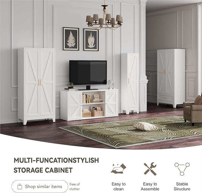 Baborokic Metal Wardrobe Cabinet with Hanging Rod,Large 71" Armoire Wardrobe Closet with Adjustable Shelves and Doors,Farmhouse Metal Office Cabinets for Bedroom,Office,Employee(White)
