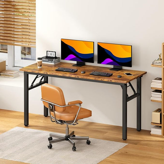 DlandHome Computer Desk, 59.8Inch Office Desk Computer Table, Study Writing Study Desk for Home Office, Retro + Black Leg