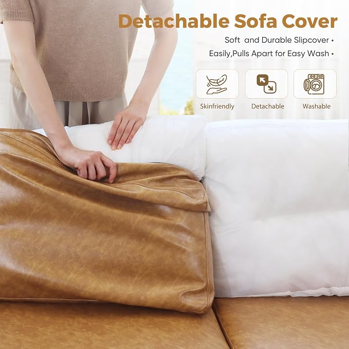 ABCASA Faux Leather Sectional Couch, 118.5" 6 Seater U Shaped Modular Leather Sofa with Movable Ottoman and Storage Seat with Reversible Chaise Deep Seat for Living Room Brown