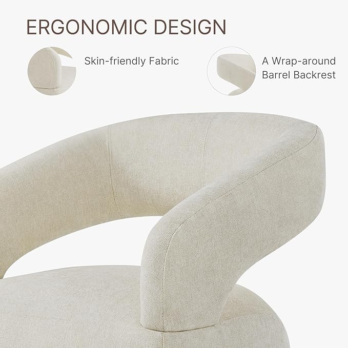 KISLOT Upholstered Dining Chairs with Casters Easy Assembly Require Modern Barrel Armchair with Rollers for Diningroom Bedroom Livingroom Reading Room,Set of 2,Cream Beige