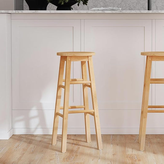 Linon Natural Barstool with Round Seat, 24-Inch